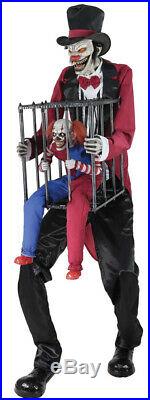 Halloween Life Size Animated Rotten Ringmaster Clown Cage Prop