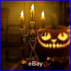 Halloween Skull Skeleton Holder Triple LED Candles Light Decoration Party Lamp