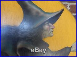 Hand Painted Signed Boardwalk Originals Bonnie Barrett Witch On Yellow Moon 37