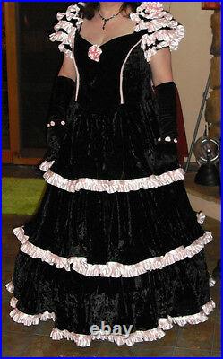 Handmade Petite Black and Pink Victorian Dress Gown 1X Stretch Velvet Costume