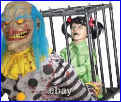 In Stock Halloween Animated Life Size Mr Happy Clown Caged Kid Prop Decoration