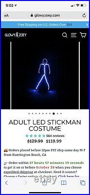 LED STICKMAN Adult Costumes by Glowy Zoey XXL Never Worn! Set Of 2