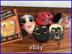 LOT of Very Rare Collegeville Costumes Witch Costume Mask & Cape + 5 other Masks