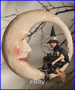 Large WITCH ON MOON Halloween Black Cat Bethany Lowe TG9807
