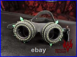 Leather Goggles Black and Neon Green Handmade Leatherwork Cyber Goth Rave