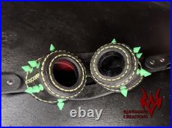 Leather Goggles Black and Neon Green Handmade Leatherwork Cyber Goth Rave