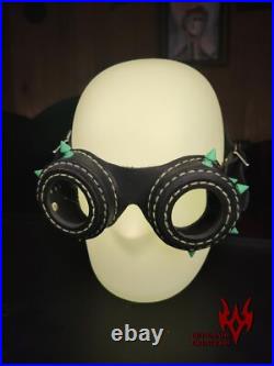 Leather Goggles Black and Neon Green Handmade Leatherwork Cyber Goth Rave