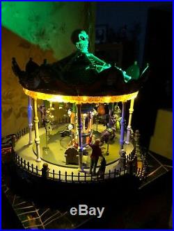 Lemax Spooky Merry Scary Go Round Carousel Carnival Halloween Animated Skull MIB