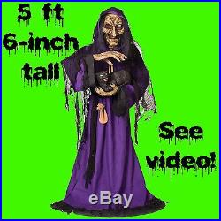 Life Size Animated-SCARY WITCH-BLACK CAT-Haunted House Halloween Prop Decoration