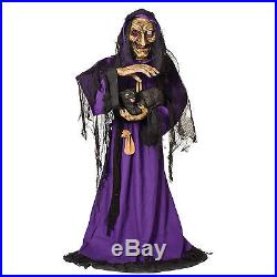 Life Size Animated-SCARY WITCH-BLACK CAT-Haunted House Halloween Prop Decoration
