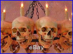 Life-Size Skull Chandelier with 12 Skulls, Halloween Prop, Human Skeletons, NEW