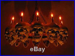 Life-Size Skull Chandelier with 12 Skulls, Halloween Prop, Human Skeletons, NEW