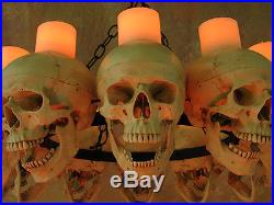 Life-Size Skull Chandelier with 12 Skulls with Wax Candles, Human Skeletons, NEW