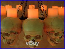 Life-Size Skull Chandelier with 12 Skulls with Wax Candles, Human Skeletons, NEW