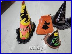 Lot of 8 VTG Handmade Halloween Witch Party Hats & Mask Lot, Multicolor, Unisex