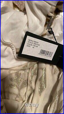 NWT DODO BAR OR Mona Draped Metallic Velvet-jacquard Minidress cream US 6 $1515