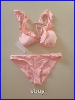 NWT Eberjey Bikini Swimsuit top bottom S small ruffle beach surf pool swim peach