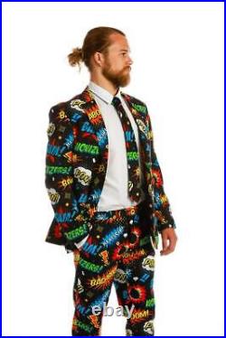 NWT- OPPOSUITS Men's BADABOOM 4 Piece Set Suit Jacket, Pants Shirt Tie Size 52
