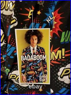 NWT- OPPOSUITS Men's BADABOOM 4 Piece Set Suit Jacket, Pants Shirt Tie Size 52
