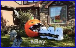 RARE GEMMY 8' Lighted Halloween Pac Man Ghost Pumpkin Inflatable Airblown BlowUp