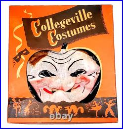 Rare 1930's Collegeville Masquerade Costume H500 Witch Cloth Mask NIB Halloween
