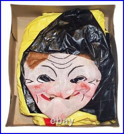 Rare 1930's Collegeville Masquerade Costume H500 Witch Cloth Mask NIB Halloween
