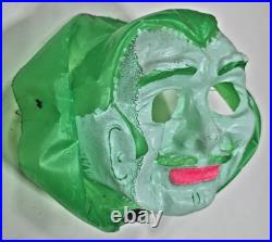 Rare Vintage Green White Plastic Molded Villain Face Moustache Mask U215a