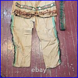Rare Vtg Embroidered Native American Indian Halloween Costume w Leather Fringes