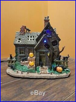 SEE VIDEO! Spooky Town Vicki Cattery Black Cat Haunted House Halloween Village