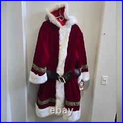 Santa, St. Nick complete suit velvet hooded jacket with white faux fur trim XL