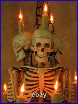 Skeleton Chandelier, with Three 33 inch Skeletons, Halloween Prop, Skulls, NEW