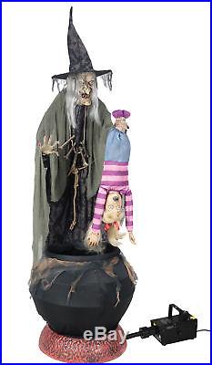 Stew Brew Witch 6' Prop With Hanging Kid Animated With Fog Lifesize Halloween