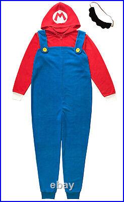 Super Mario Bros. Adult Mario Costume Microfleece Union Suit Pajama Outfit (2X)