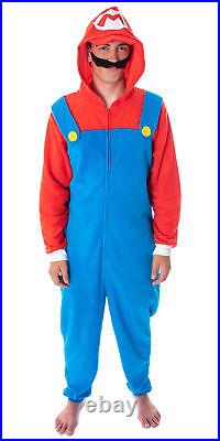Super Mario Bros. Adult Mario Costume Microfleece Union Suit Pajama Outfit (XL)