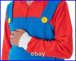 Super Mario Bros. Adult Mario Costume Microfleece Union Suit Pajama Outfit (XL)