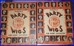 TWO 1940s HALCO HALLOWEEN COSTUME COMPANY PARTY WIGS ANTIQUE GYPSY SPANISH BOY