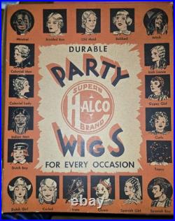 TWO 1940s HALCO HALLOWEEN COSTUME COMPANY PARTY WIGS ANTIQUE GYPSY SPANISH BOY