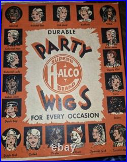 TWO 1940s HALCO HALLOWEEN COSTUME COMPANY PARTY WIGS ANTIQUE GYPSY SPANISH BOY