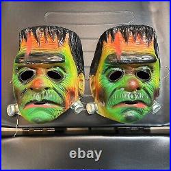 TWO Vintage 1970's Ben Cooper FRANKENSTEIN Masks Halloween Costume NEW OLD STOCK