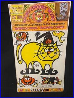 Three Different Kooky Spooky Halloween 1970's Stained Glass Window Clings