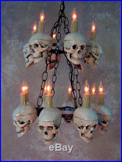 Two-Tiered Medium Skull Chandelier, Halloween Prop, Human Skeletons, NEW