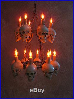 Two-Tiered Medium Skull Chandelier, Halloween Prop, Human Skeletons, NEW