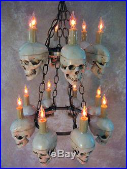 Two-Tiered Medium Skull Chandelier, Halloween Prop, Human Skeletons, NEW