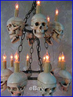 Two-Tiered Medium Skull Chandelier, Halloween Prop, Human Skeletons, NEW