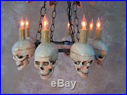 Two-Tiered Medium Skull Chandelier, Halloween Prop, Human Skeletons, NEW