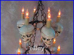 Two-Tiered Medium Skull Chandelier, Halloween Prop, Human Skeletons, NEW