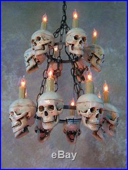 Two-Tiered Medium Skull Chandelier, Halloween Prop, Human Skeletons, NEW