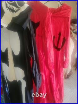 VINTAGE ANTIQUE HALLOWEEN COSTUME LOT OF 3 HANDMADE DEVIILCATSKELETON Free ship