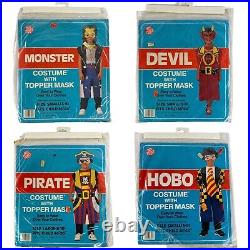 VTG Ben Cooper Lot of 4 Children's Costume w Topper Devil Monster Pirate Hobo