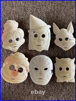 VTG Ben Cooper Rare Halloween Plastic 6 Mask Lot 60s Witch Spider-Man Woody